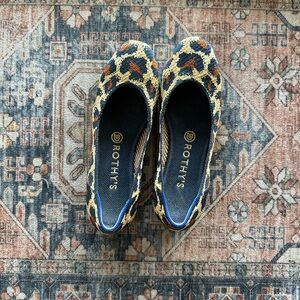 Rothy's The Square WASHABLE Navy Leopard Print ballet Flat shoes
